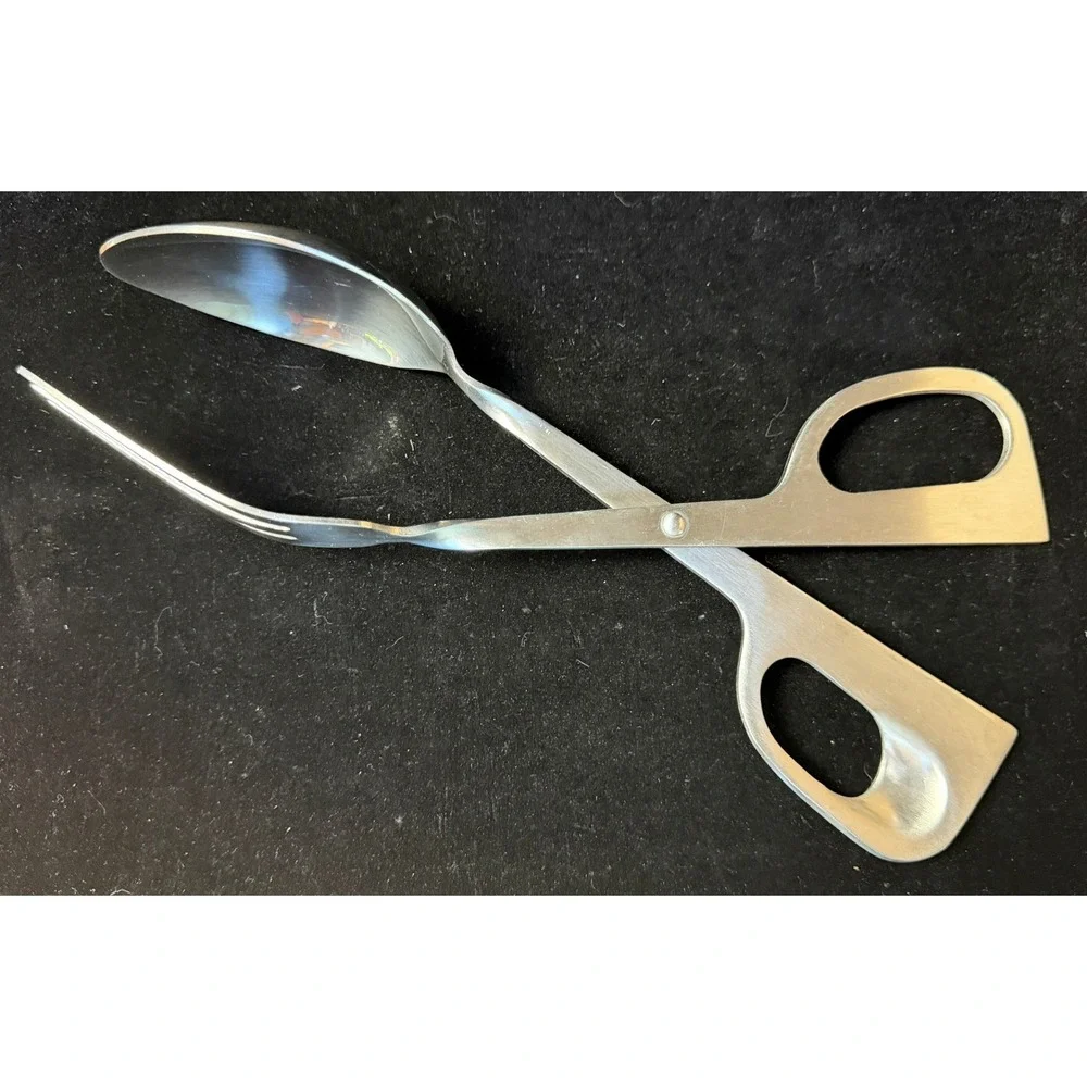 Vintage Scissor Salad Tongs 18/8 Stainless Steel Serving Spoon Fork Mid Century